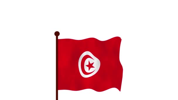 Tunisia Animated Video Raising Flag Introduction Country Name Flag Resolution — Stock Video