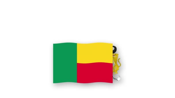 Benin Vídeo Animado Levantando Bandeira Emblema Introdução Nome País Alta — Vídeo de Stock