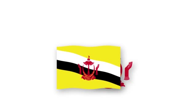 Brunei Vídeo Animado Levantando Bandeira Emblema Introdução Nome País Alta — Vídeo de Stock