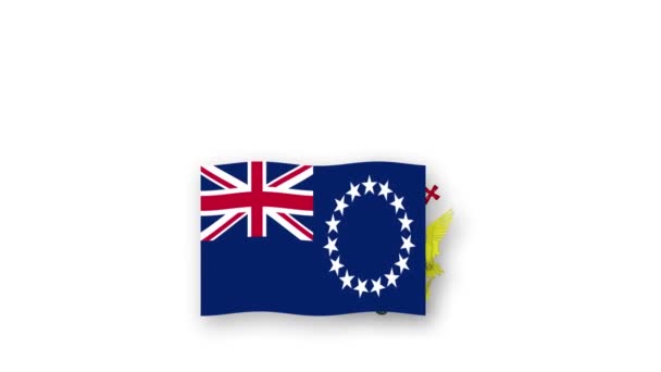 库克群岛动画视频升起国旗和国徽 推出国名国高分辨率 — 图库视频影像