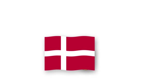 Danimarca Video Animato Alzando Bandiera Emblema Introduzione Del Nome Paese — Video Stock