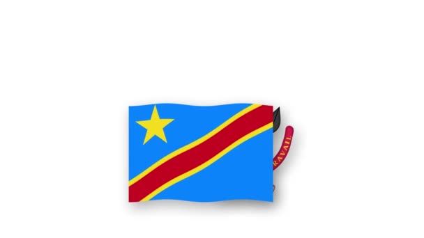 Democratic Republic Congo Animated Video Raising Flag Emblem Introduction Name — Stock Video
