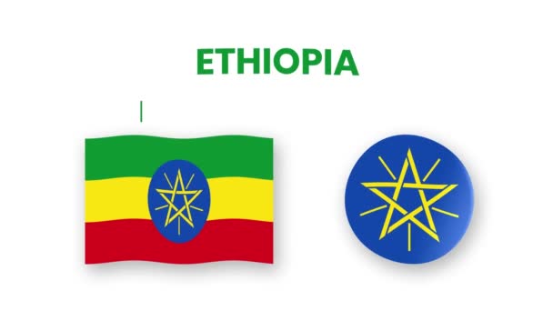 Эфиопия Анимированное Видео Поднятием Флага Герба Введением Названия Страны Высокого — стоковое видео