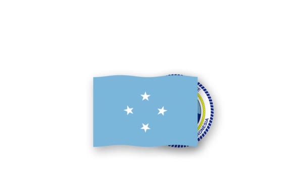 Estados Federados Micronésia Vídeo Animado Levantando Bandeira Emblema Introdução Nome — Vídeo de Stock