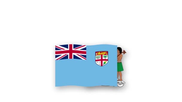 Fiji Vídeo Animado Levantando Bandeira Emblema Introdução Nome País Alta — Vídeo de Stock