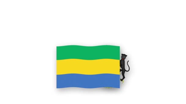 Габонское Анимационное Видео Поднятием Флага Герба Введением Названия Страны Высокого — стоковое видео