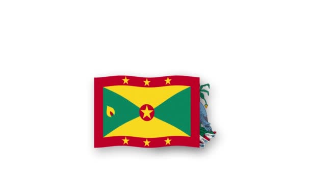 Grenada Animerad Video Hissa Flaggan Och Emblem Införande Namnet Land — Stockvideo