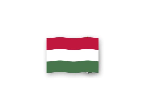 Hungria Vídeo Animado Levantando Bandeira Emblema Introdução Nome País Alta — Vídeo de Stock