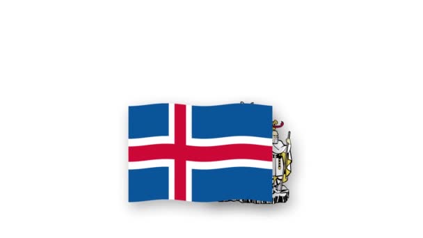 Iceland Animated Video Raising Flag Emblem Introduction Name Country High — Stock Video