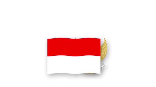 Ινδονησία Κινούμενα Βίντεο Ανύψωσης Της Σημαίας Και Emblem Εισαγωγή Του — Αρχείο Βίντεο