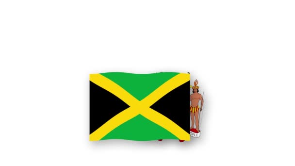 Jamaica Video Animado Izamiento Bandera Emblema Introducción Del Nombre País — Vídeos de Stock