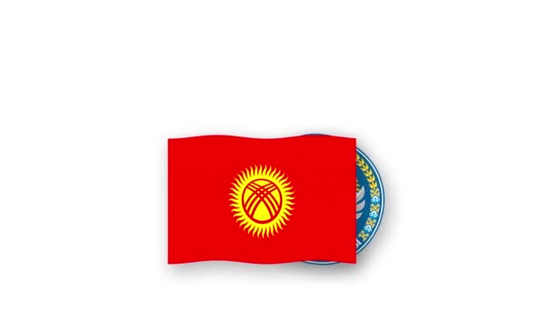 Kirghizistan Video Animato Alzando Bandiera Emblema Introduzione Del Nome Paese — Video Stock