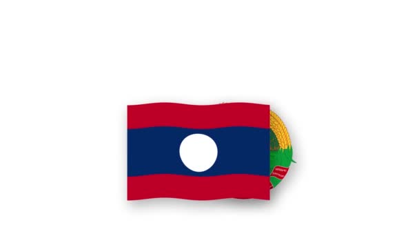 Laos Vídeo Animado Levantando Bandeira Emblema Introdução Nome País Alta — Vídeo de Stock