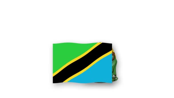 Τανζανία Κινουμένων Σχεδίων Βίντεο Υψώνοντας Σημαία Και Emblem Εισαγωγή Του — Αρχείο Βίντεο