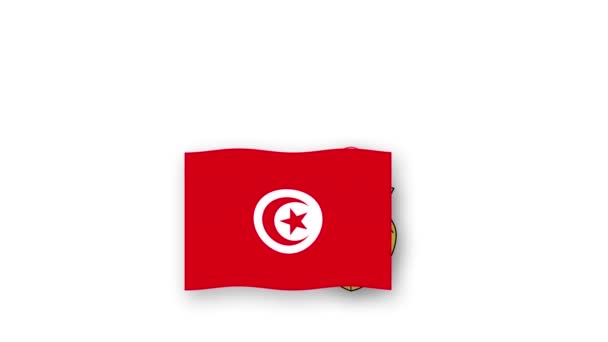 Τυνησία Κινουμένων Σχεδίων Βίντεο Υψώνοντας Σημαία Και Emblem Εισαγωγή Του — Αρχείο Βίντεο