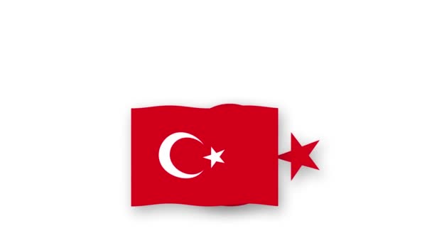 Turquia Vídeo Animado Levantando Bandeira Emblema Introdução Nome País Alta — Vídeo de Stock