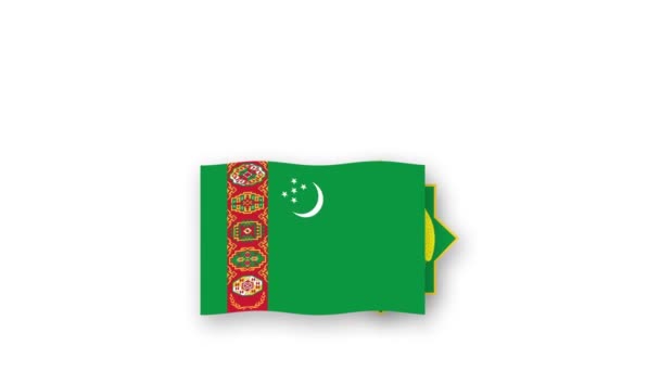 Turkmenistan Geanimeerde Video Hijsen Van Vlag Embleem Introductie Van Naam — Stockvideo