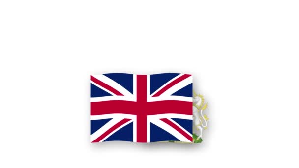 Reino Unido Vídeo Animado Levantando Bandeira Emblema Introdução Nome País — Vídeo de Stock