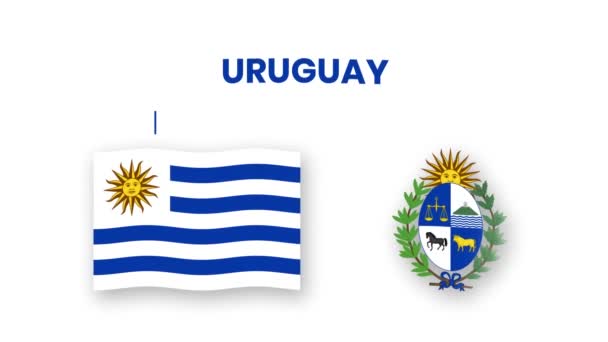 Уругвай Анімаційне Відео Підняття Прапора Герба Введення Назви Країни Високої — стокове відео