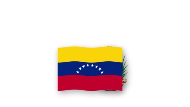 Venezuela Animated Video Raising Flag Emblem Introduction Name Country High — Stock Video