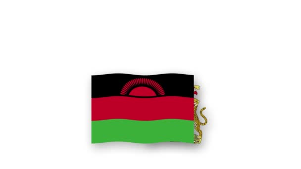 Malawi Vídeo Animado Levantando Bandeira Emblema Introdução Nome País Alta — Vídeo de Stock