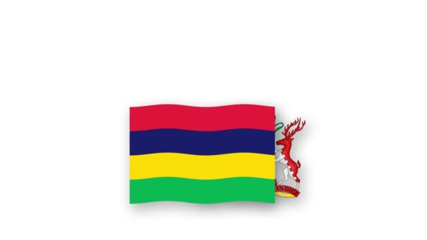 毛里求斯动画视频升起国旗和国徽 介绍国名国高分辨率 — 图库视频影像