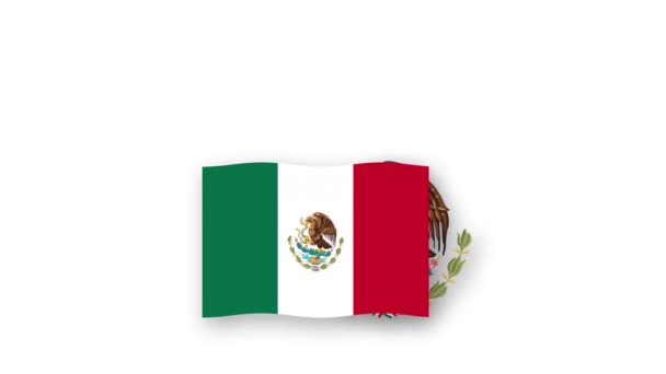 Video Animasi Meksiko Mengibarkan Bendera Dan Emblem Pengenalan Nama Negara — Stok Video