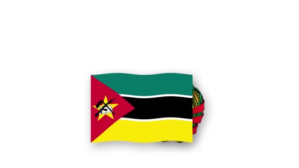 Μοζαμβίκη Κινούμενα Βίντεο Υψώνοντας Σημαία Και Emblem Εισαγωγή Του Ονόματος — Αρχείο Βίντεο