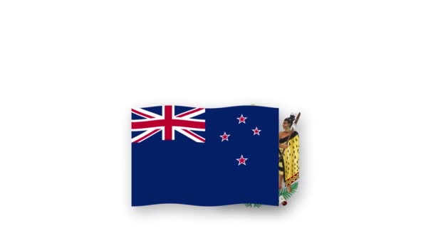 Zéland Animációs Videó Zászló Embléma Emeléséről Ország Elnevezés Bevezetése Nagy — Stock videók