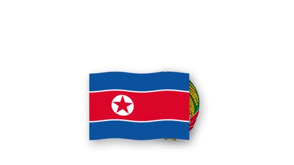 North Korea Animated Video Raising Flag Emblem Introduction Name Country — Stock Video