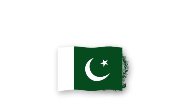 巴基斯坦动画视频升起国旗和国徽 介绍国名国高分辨率 — 图库视频影像