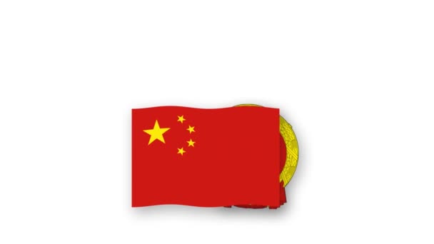 Peoples Republic China Animated Video Raising Flag Emblem Introduction Name — Stock Video