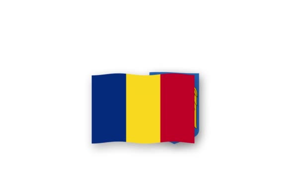 Rumunsko Animované Video Vyvěšením Vlajky Emblémem Zavedení Názvu Země Vysoké — Stock video