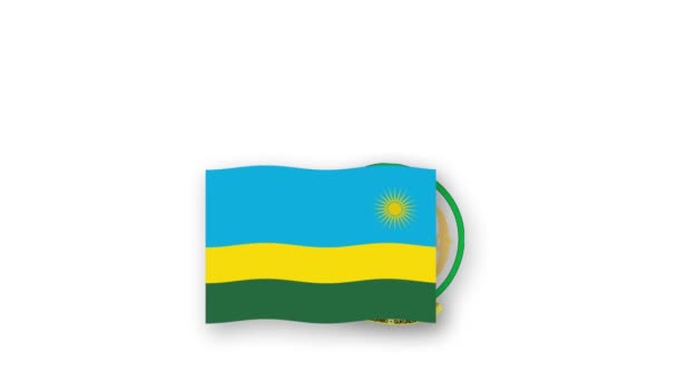 Ruanda Vídeo Animado Levantando Bandeira Emblema Introdução Nome País Alta — Vídeo de Stock
