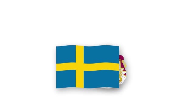 Szwecja Animowane Wideo Podnoszące Flagę Godło Wprowadzenie Nazwy Kraju Wysokiej — Wideo stockowe