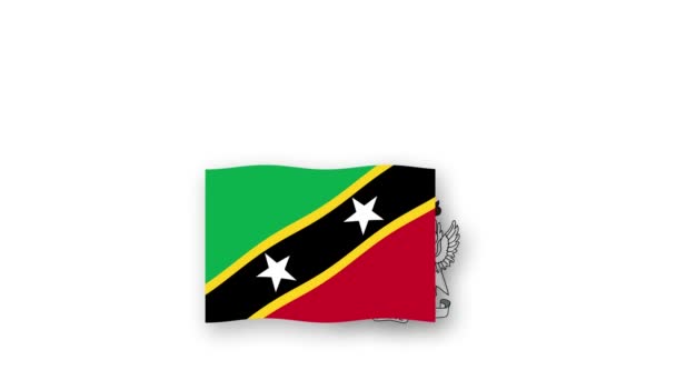 Saint Kitts Nevis Animated Video Raising Flag Emblem Introduction Name — Stock Video
