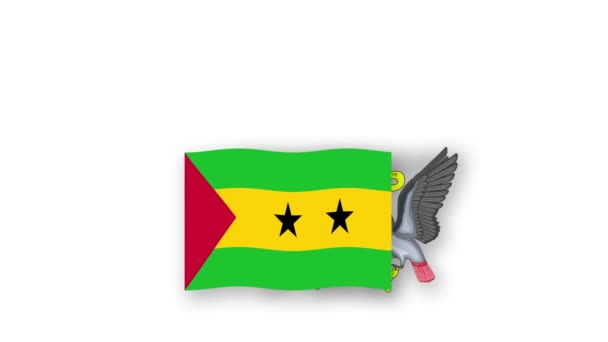 Sao Tome Και Principe Animated Video Υψώνοντας Σημαία Και Έμβλημα — Αρχείο Βίντεο