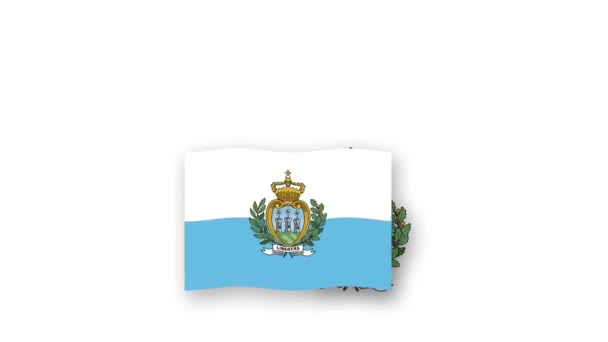 San Marino Vídeo Animado Levantando Bandeira Emblema Introdução Nome País — Vídeo de Stock