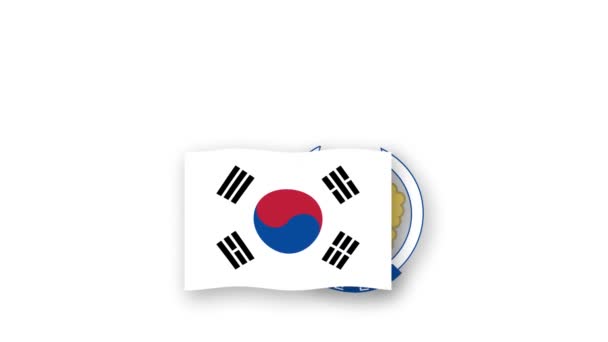 Dél Korea Animációs Videó Zászló Embléma Felemeléséről Ország Elnevezés Bevezetése — Stock videók