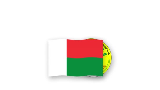 Μαδαγασκάρη Κινούμενο Βίντεο Ανύψωσης Της Σημαίας Και Emblem Εισαγωγή Του — Αρχείο Βίντεο