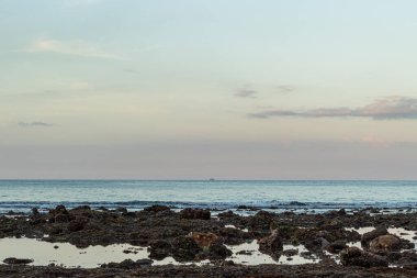 Akşamları mercan kayalık kıyılarında alçak gelgitte atmosfer