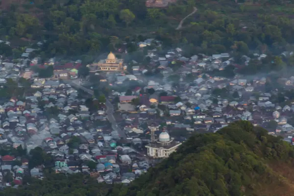 stock image View of Sembalun village with a thin mist in the morning