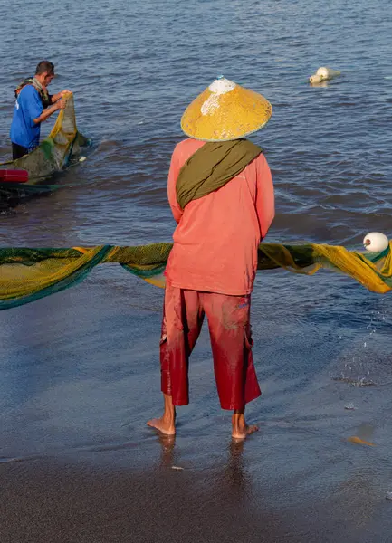 stock image Fishing activities by coastal fishermen in Loang Baloq village on July 14, 2024 - Lombok, Indonesia