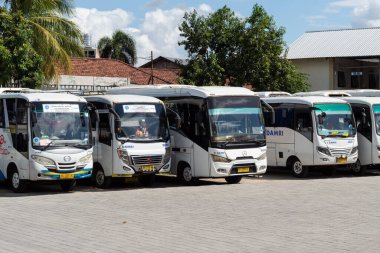 Damri Tur Otobüsleri Mataram, Lombok, Endonezya 'da bir otobüs durağına dizildi - 24 Ağustos 2024