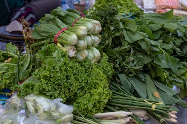 Marke 'da taze yeşil yapraklı sebzeler
