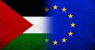 NATO 'nun Filistin ve Kuzey Atlantik İttifakı Bayrağı. Grunge arkaplanı