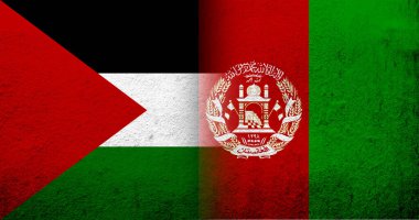 Filistin bayrağı ve Afganistan İslam Cumhuriyeti ulusal bayrağı. Grunge arkaplanı