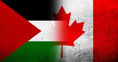 Filistin bayrağı ve Kanada bayrağı. Grunge arkaplanı