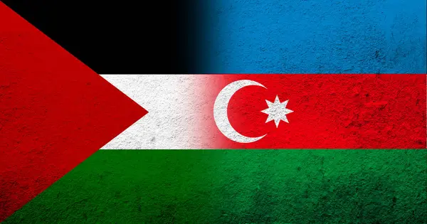Palesztina Azerbajdzsán Köztársaság Lobogója Alatt Közlekedő Nemzeti Lobogó Grunge Háttér Stock Fotó