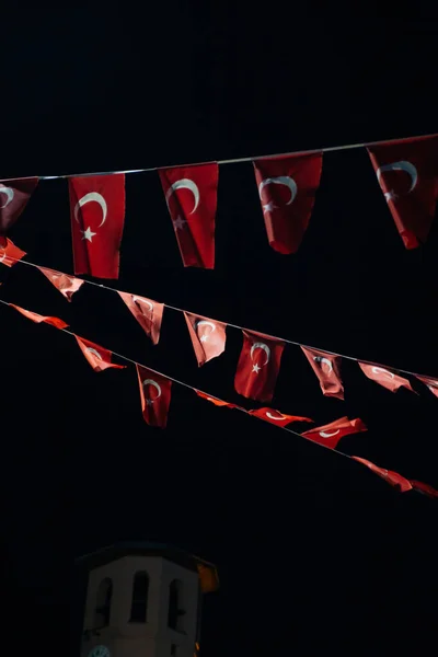 Red Turkish Flags Dark Night Sky Background — Stock Photo, Image